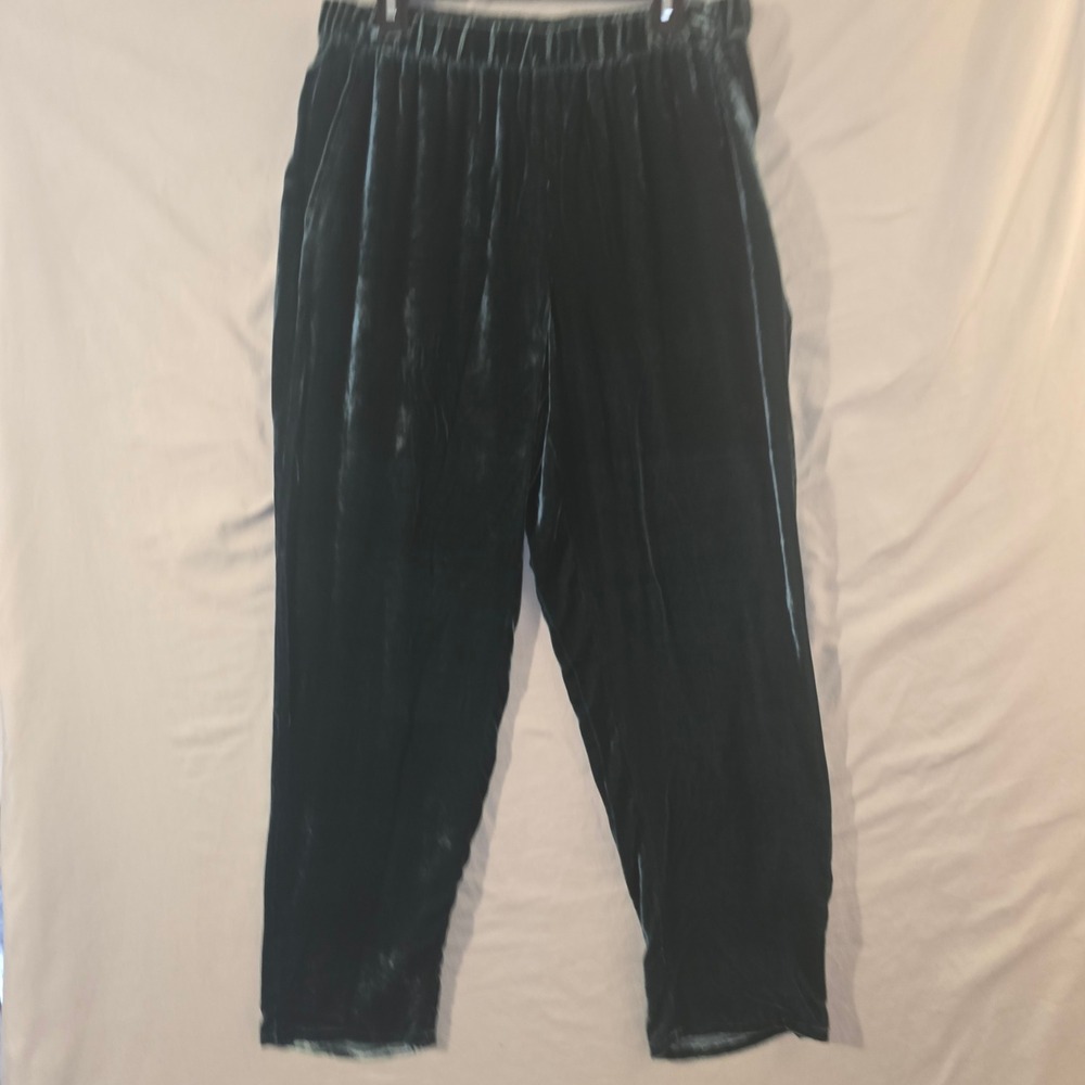 Eileen Fisher Velvet Pants S Women Green Silk Blend High Waist Ankle tapered